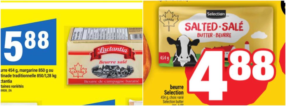 Beurre Lactantia en rabais au Maxi. Droite : Beurre Selection en rabais au Super C.