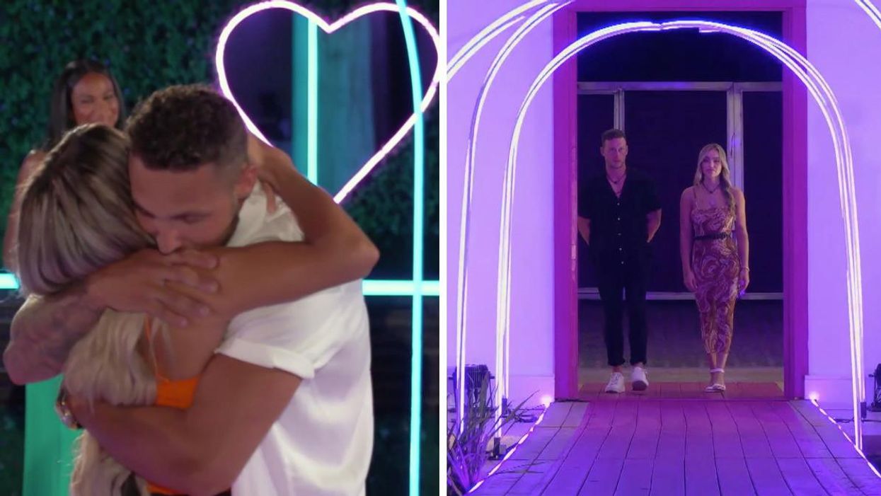 Bianca et Derek à L'île de l'amour. Droite : Jacob et Megan à L'île de l'amour.