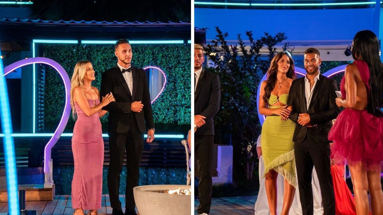 Bianca et Derek de L'île de l'amour. Droite : Amanda et Mathieu à la finale de L'île de l'amour.