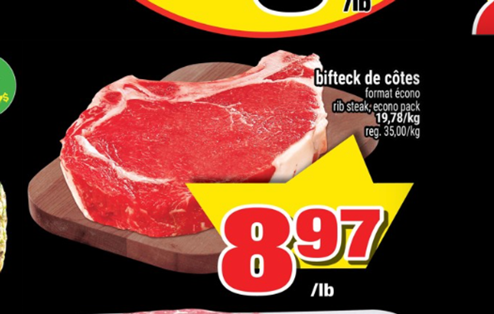 Bifteck de c\u00f4te en rabais dans la circulaire du Super C.