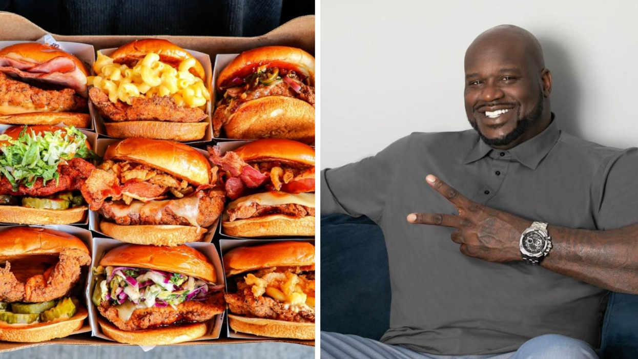 Big Chicken sandwiches. Right: Shaquille O'Neal.
