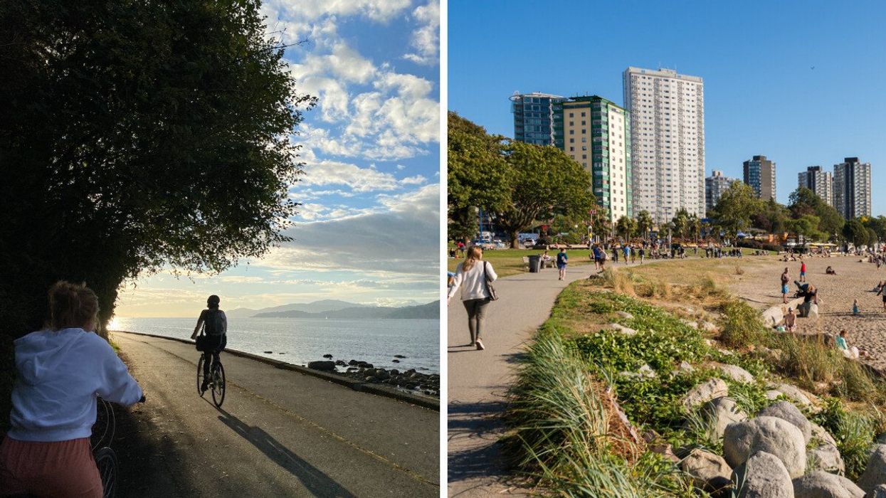 Biking the seawall in Vancouver. Right: Vancouver, B.C.