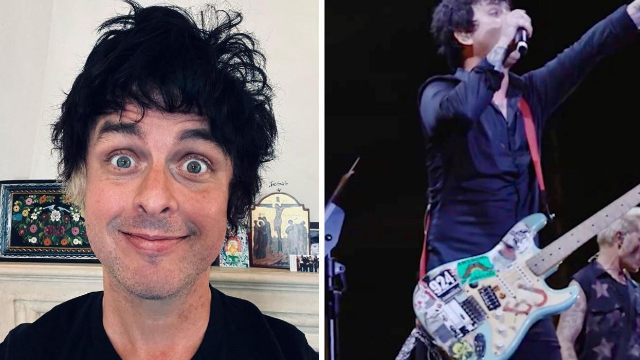 Billie Joe Armstrong. Right: Billie Joe Armstrong performing.