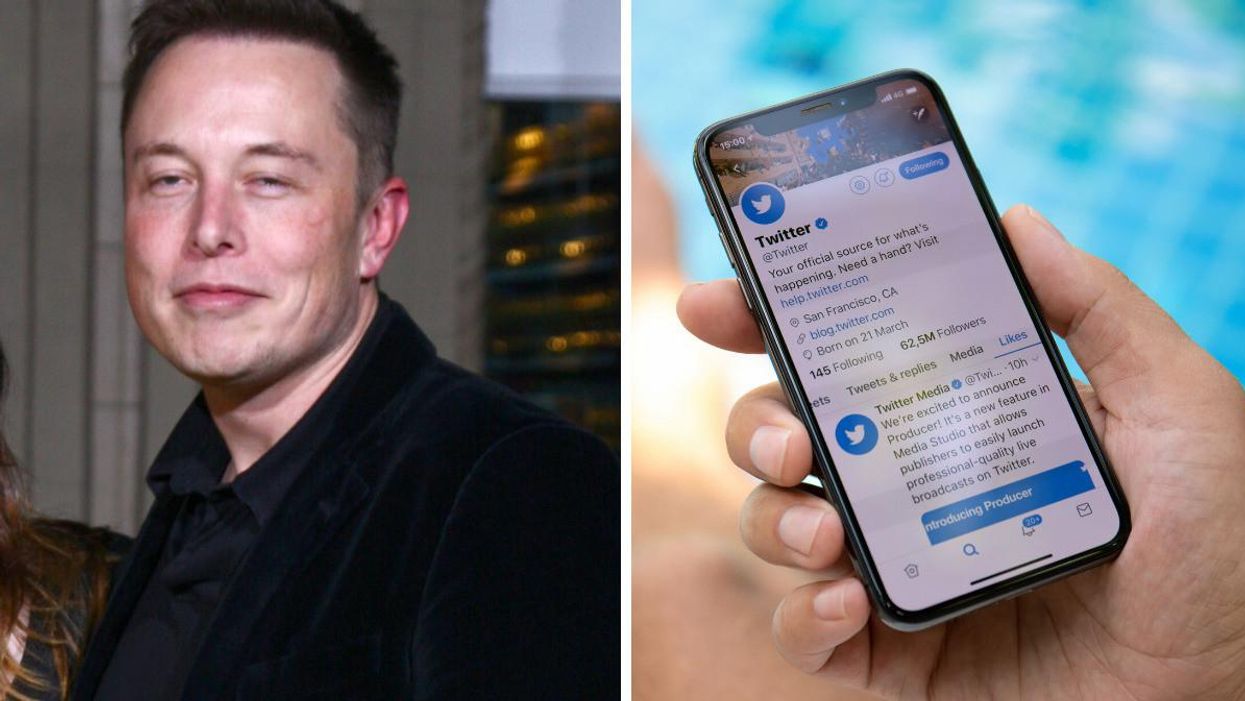 Billionaire Elon Musk. Right: The Twitter app on a smartphone.