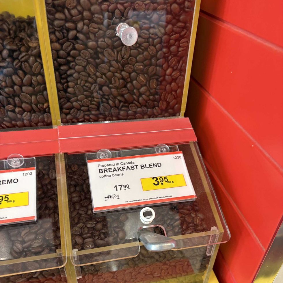 bin of Breakfast blend coffee beans at Bulk Barn