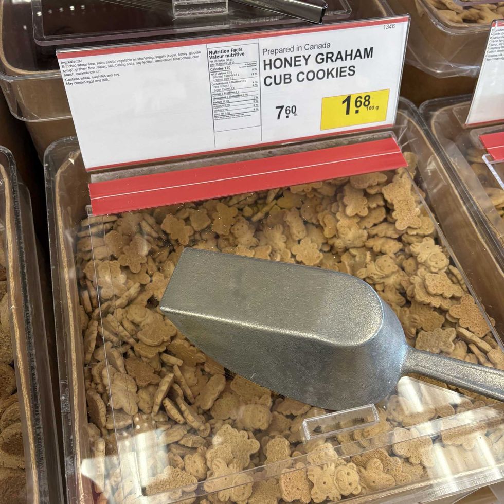 bin of Honey graham cookies at Bulk Barn
