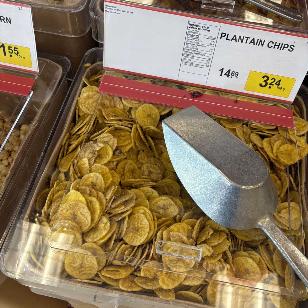 bin of Plantain chips at Bulk Barn