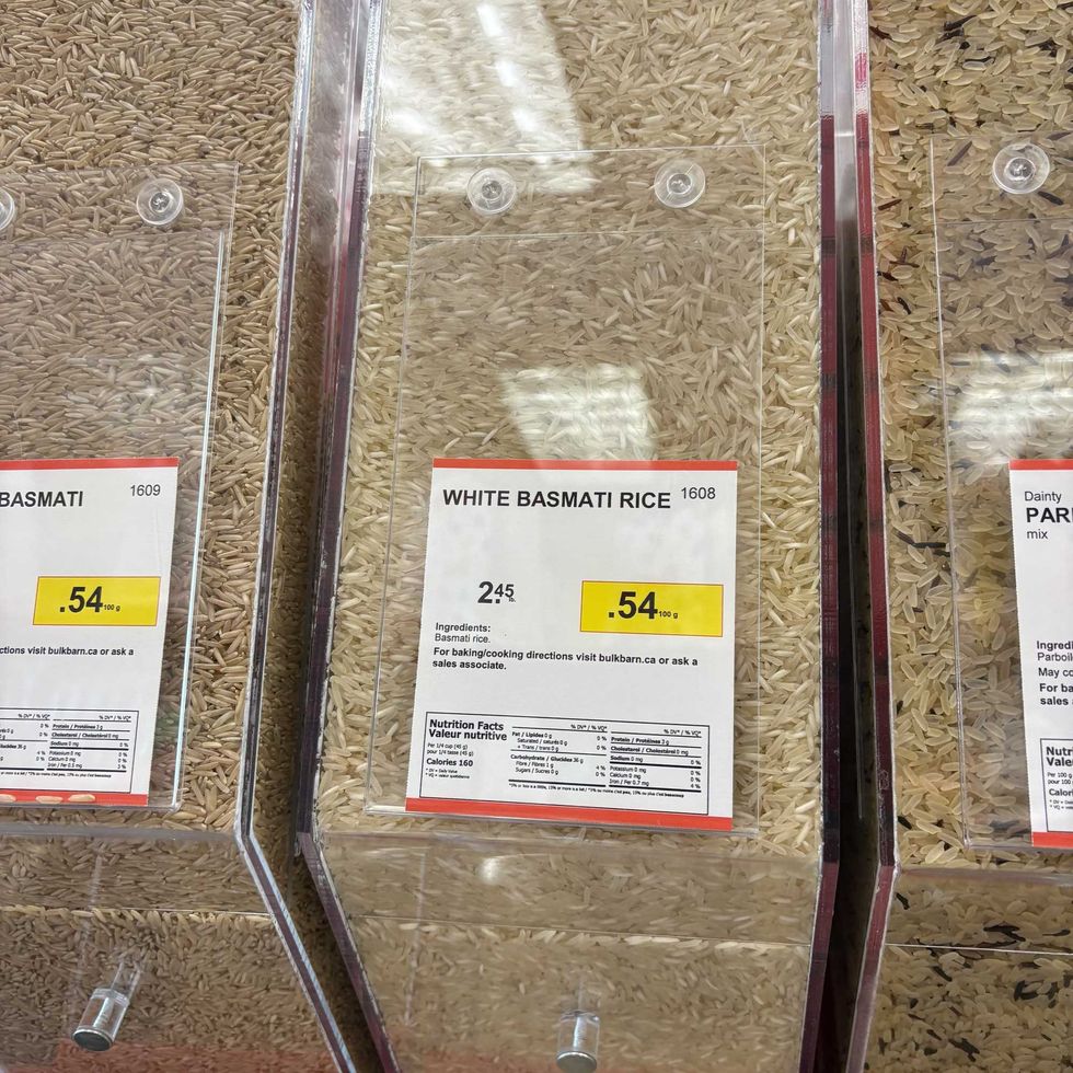 bin of white Basmati rice at Bulk Barn
