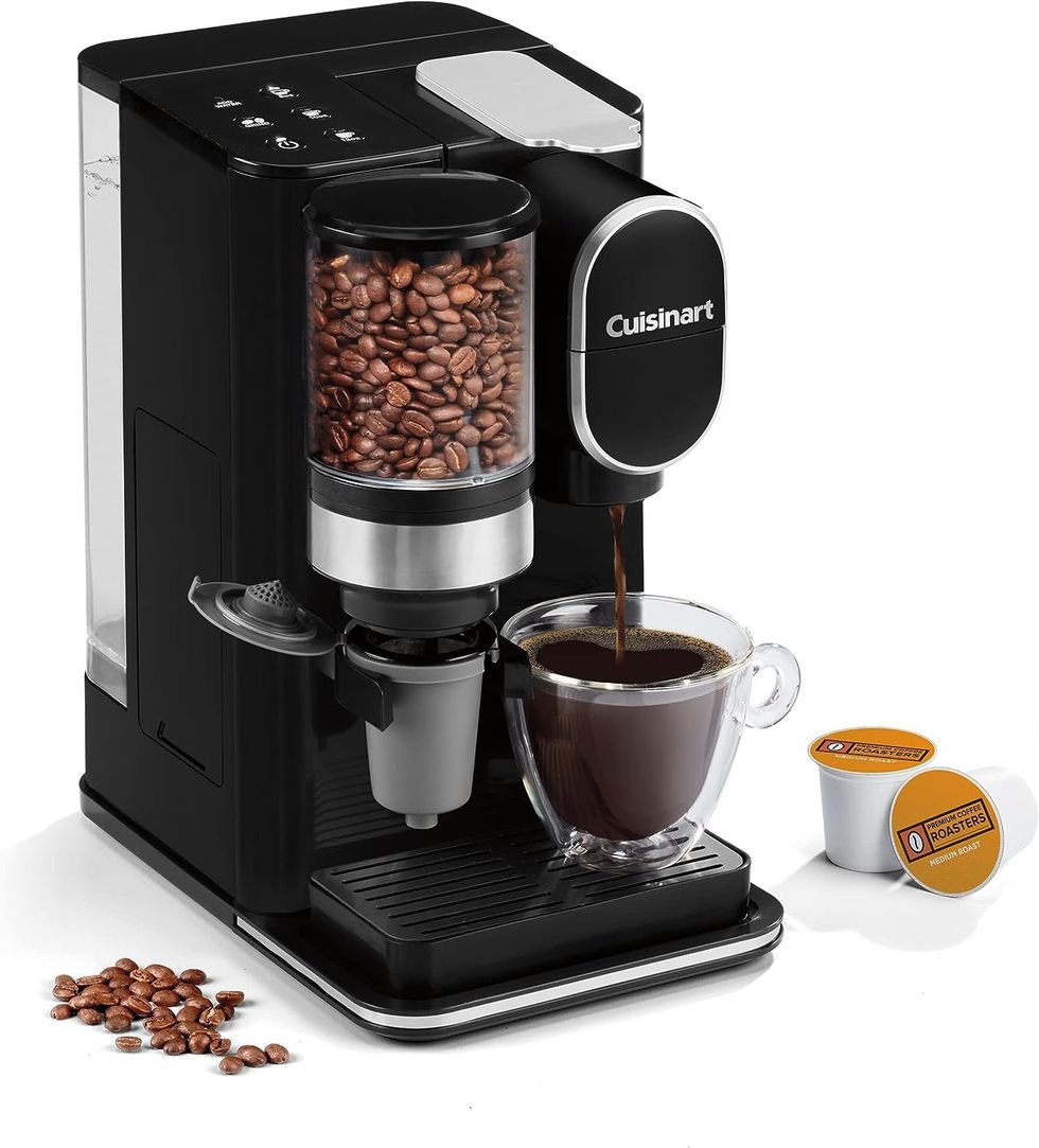 black cuisinart single-serve coffee maker with a built in coffee bean grind
