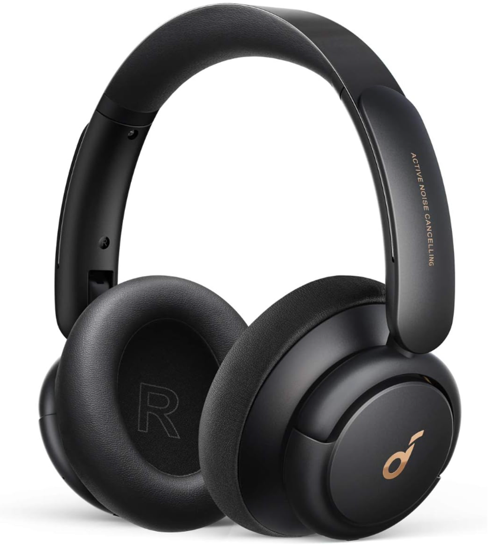 Black headphones with gold accents.