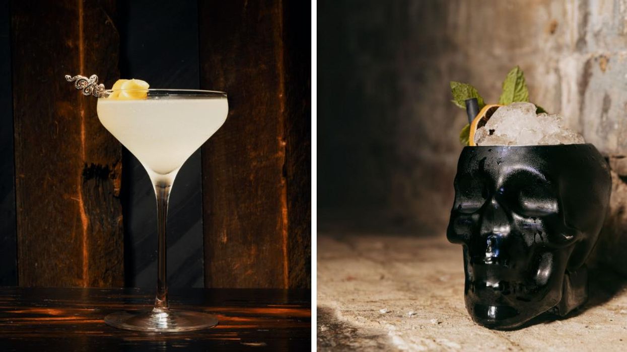 Black Lagoon cocktail. Right: Black Lagoon cocktail.