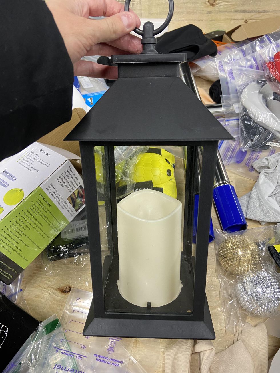 Black lantern with an artificial candle.