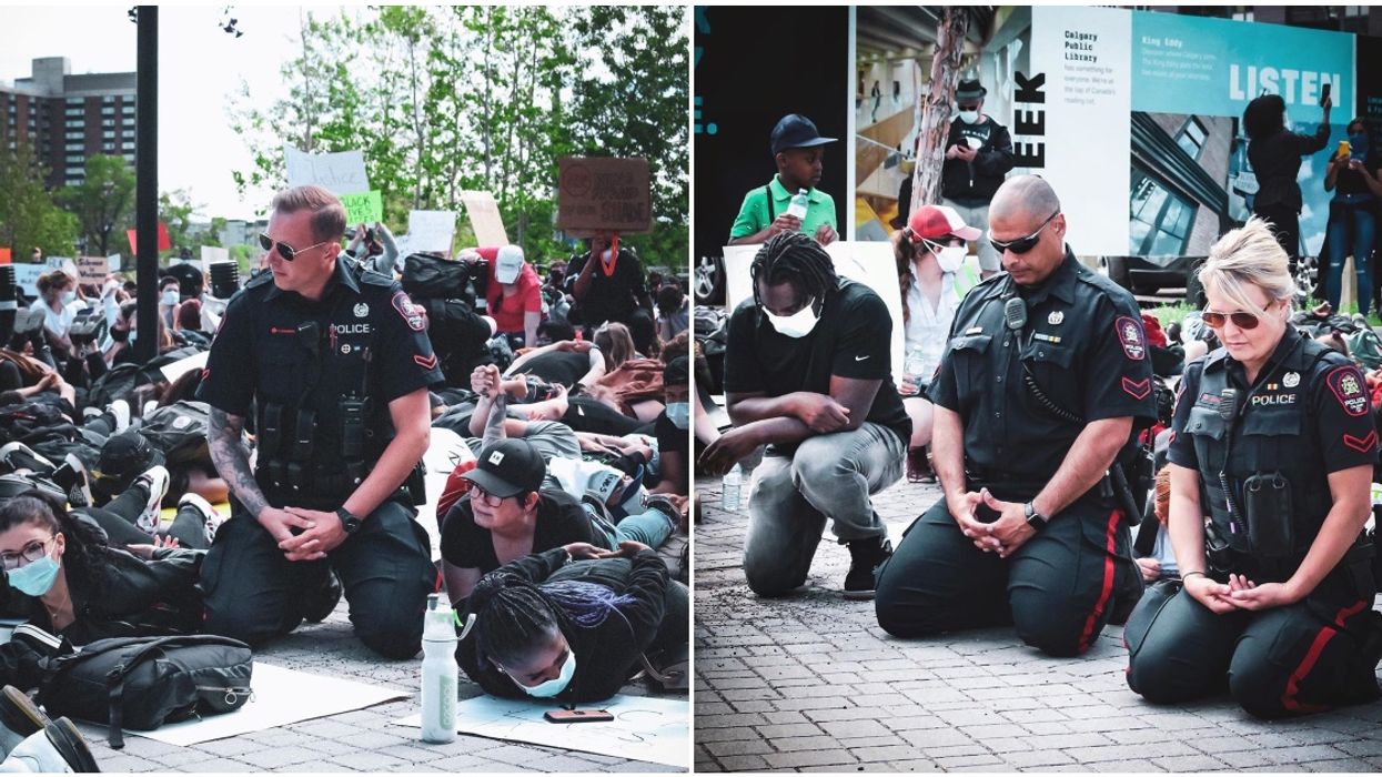 Black Lives Matter Calgary Protests Show Cops Taking A Knee (PHOTOS)