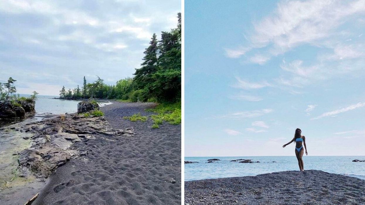 Black sand beach on Porphyry Island.