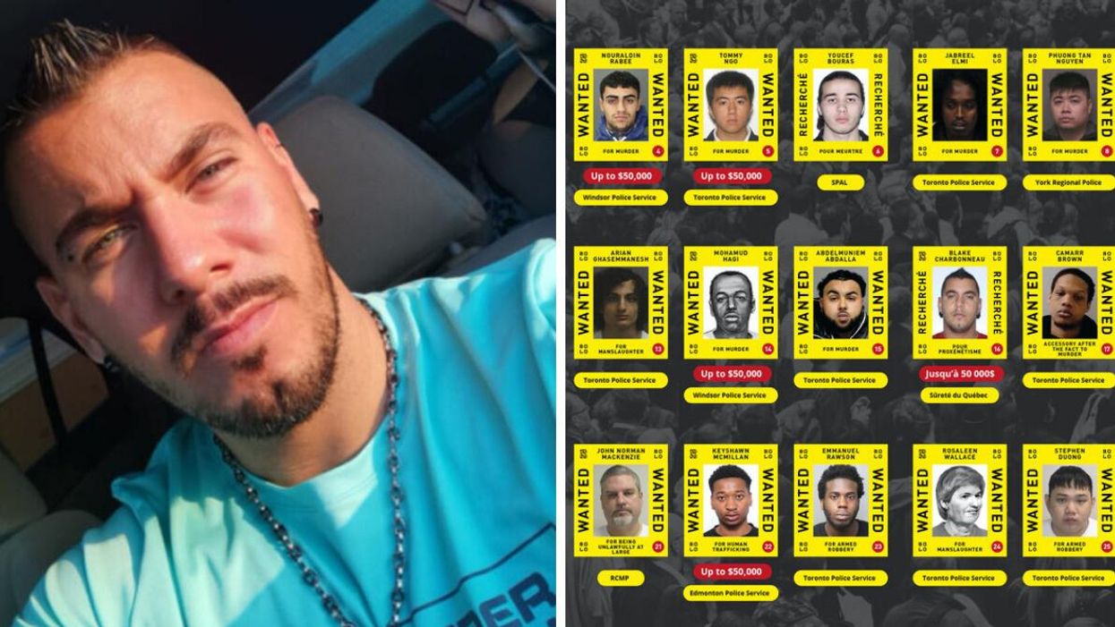 Blake Charbonneau. Droite : Criminels recherchés au Canada.