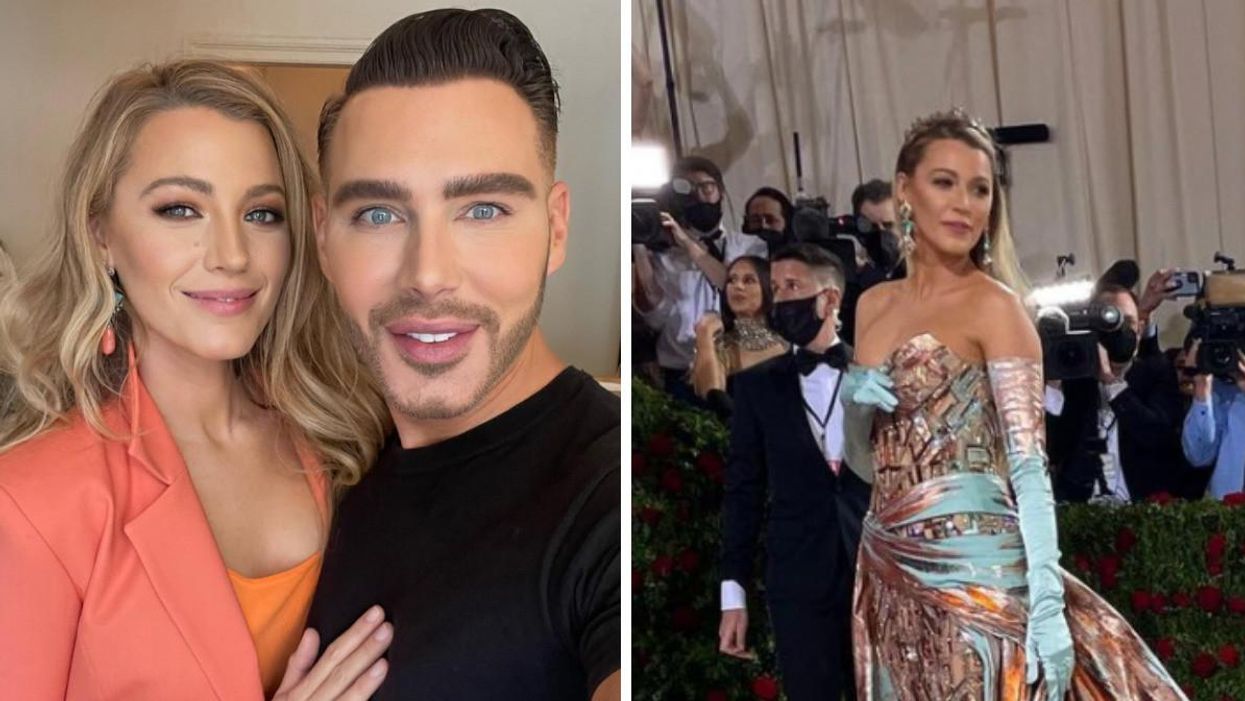 Blake Lively and Kristofer Buckle. Right: Blake Lively on the Met Gala red carpet.