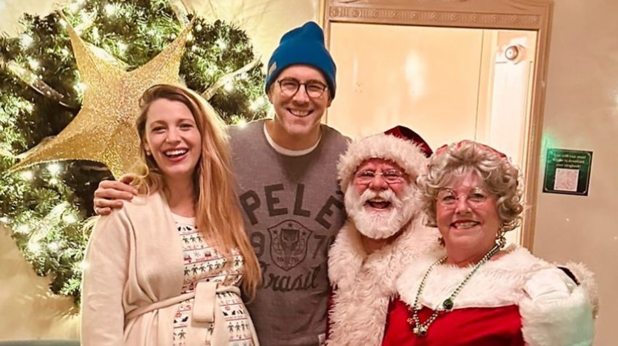 Blake Lively and Ryan Reynolds with Mr. and Mrs. Claus.