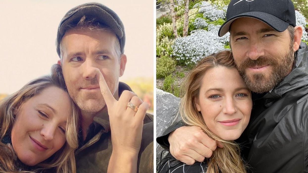 Blake Lively picking Ryan Reynolds' nose. Right: Blake Lively And Ryan Reynolds.