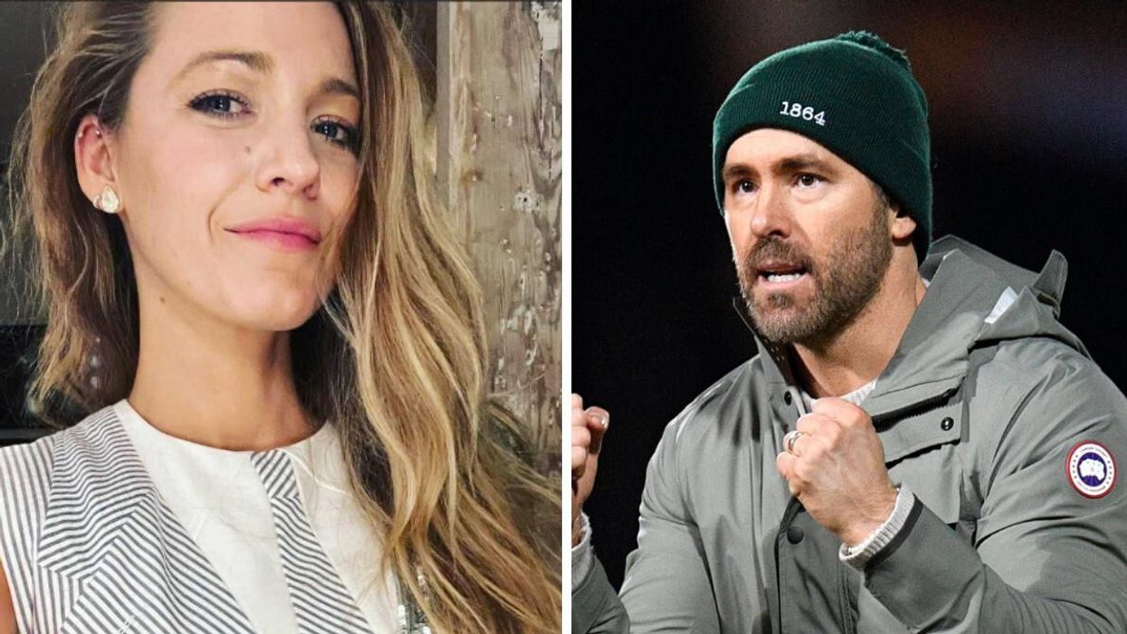 Blake Lively. Right: Ryan Reynolds at a Wrexham FC game.