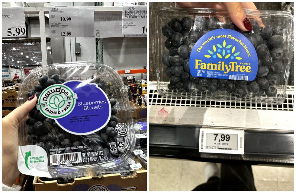 Bleuets en vente au Costco. Droite : Bleuets en vente au Maxi.