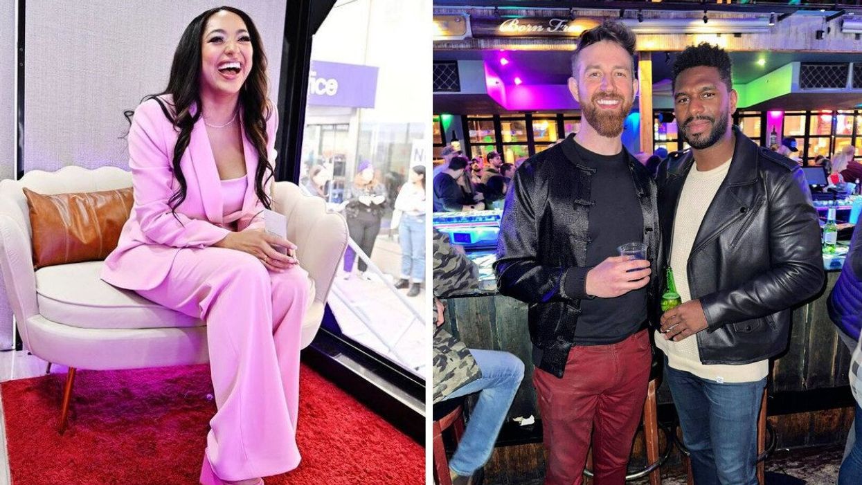 Bliss Poureetezadi during a Love Is Blind event in New York. Right: Cameron Reid Hamilton and Brett Brown at a LIB event in Nashville.