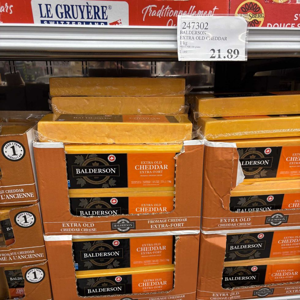 blocks of Balderson extra old cheddar at Costco