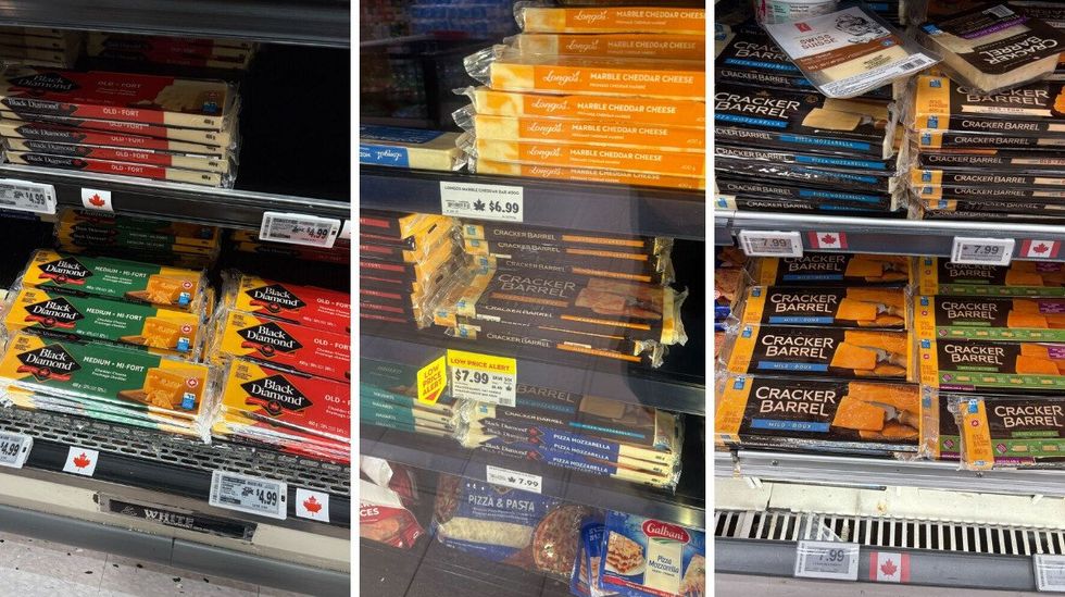 blocks of black diamond and cracker barrel cheese at metro, longo's and fortinos