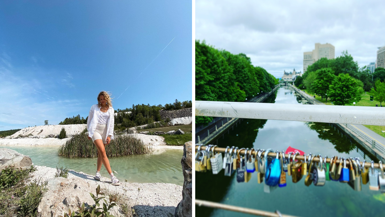 Blue waters at Morrison's Quarry. Right: Love locks over Ottawa's Rideau Canal.