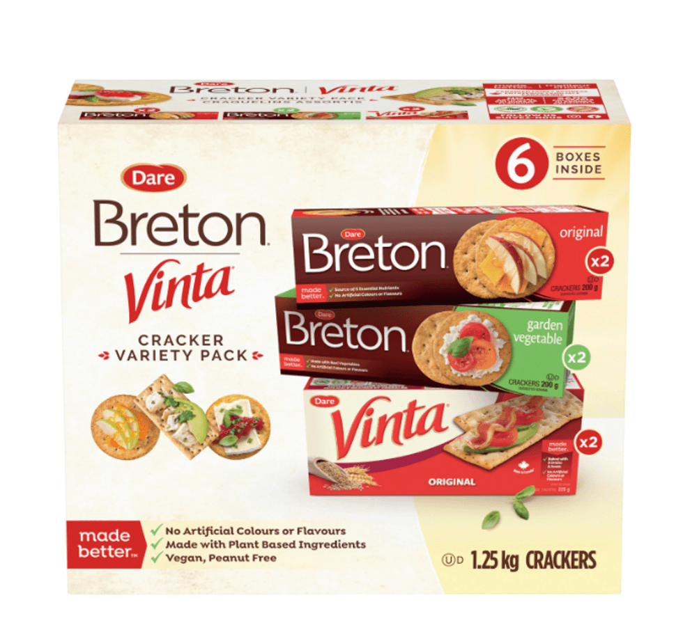 Bo\u00eete assortie de craquelins Breton et Vinta de Dare vendue au Costco.