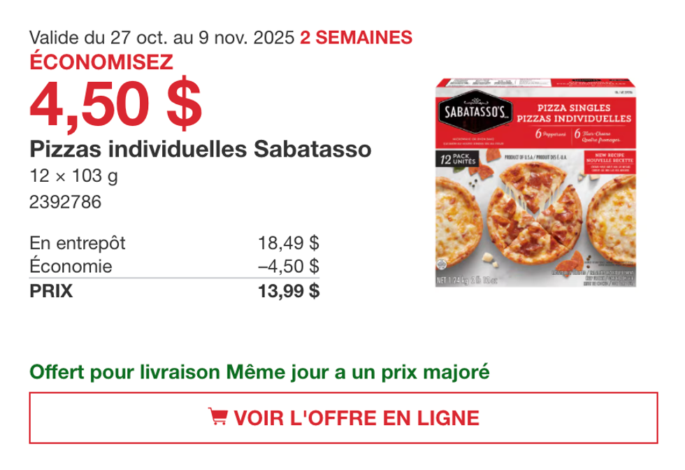 Bo\u00eete de 12 pizzas individuelles Sabatasso sur le site de Costco