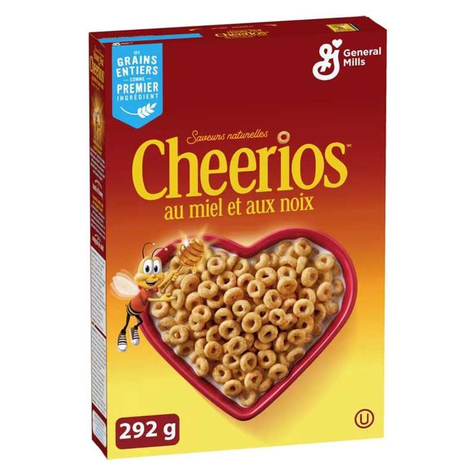 Bo\u00eete de 292 g de c\u00e9r\u00e9ales au miel et aux noix Cheerios.