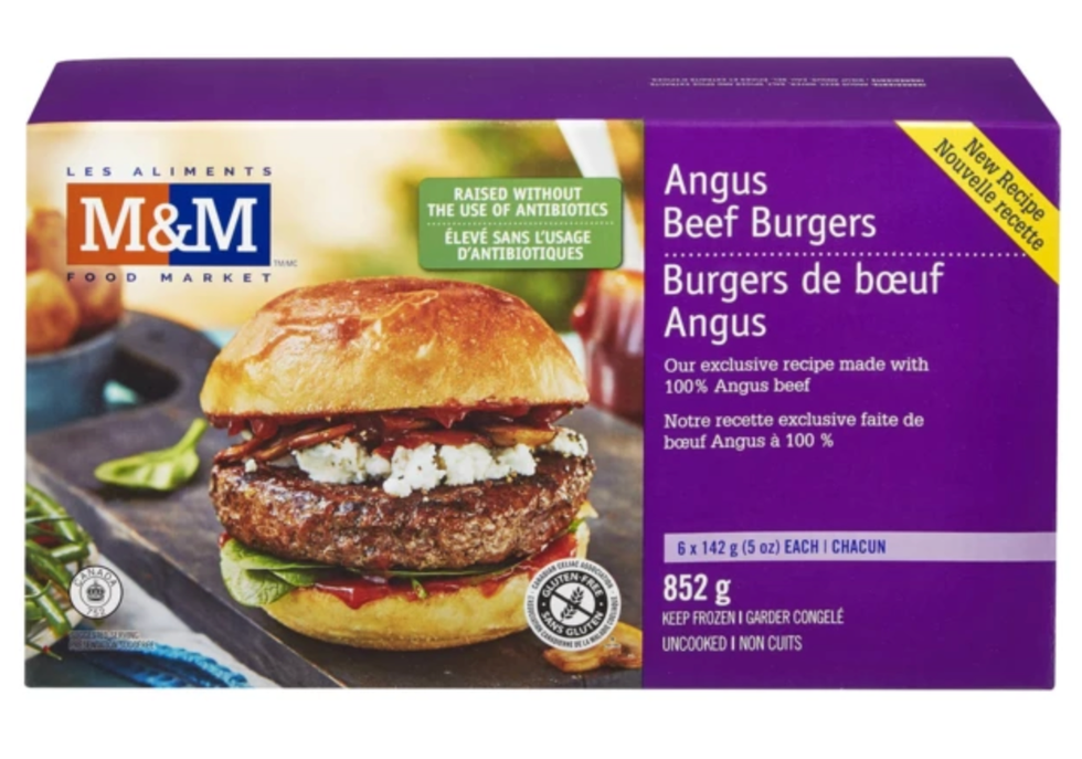 Bo\u00eete de burgers de b\u0153uf angus de la marque Les Aliments M&M.