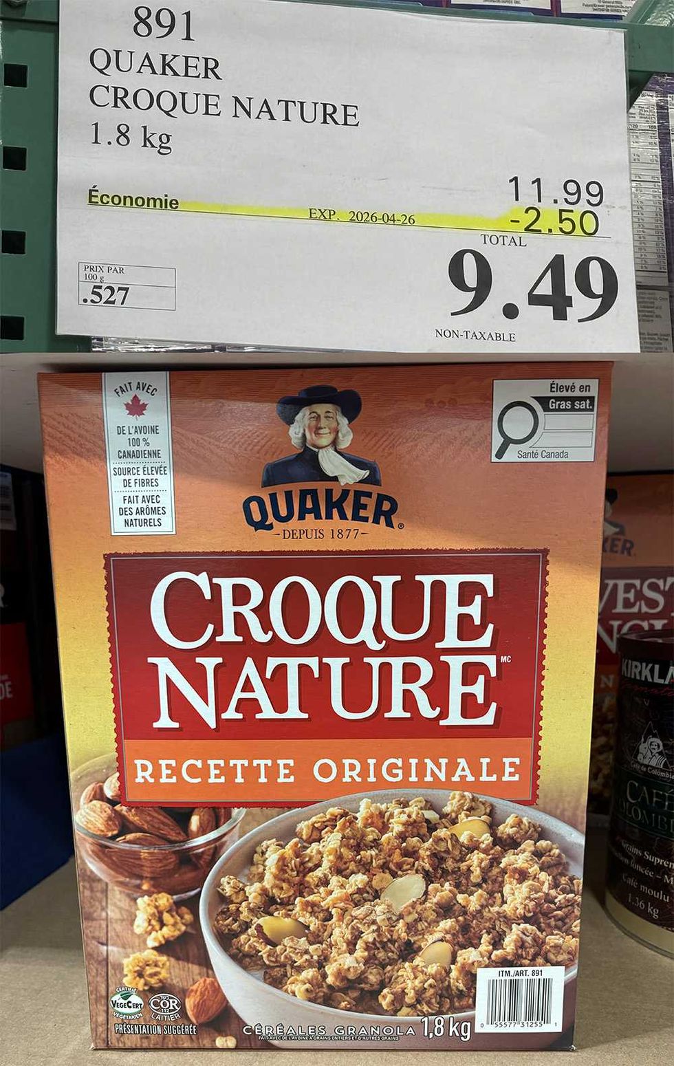 Bo\u00eete de c\u00e9r\u00e9ales Croque Nature de Quaker.