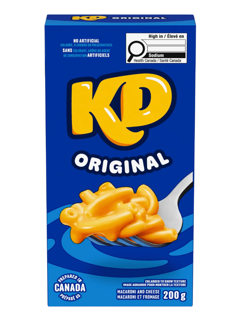 Bo\u00eete de d\u00eener macaroni et fromage Kraft sur fond blanc.