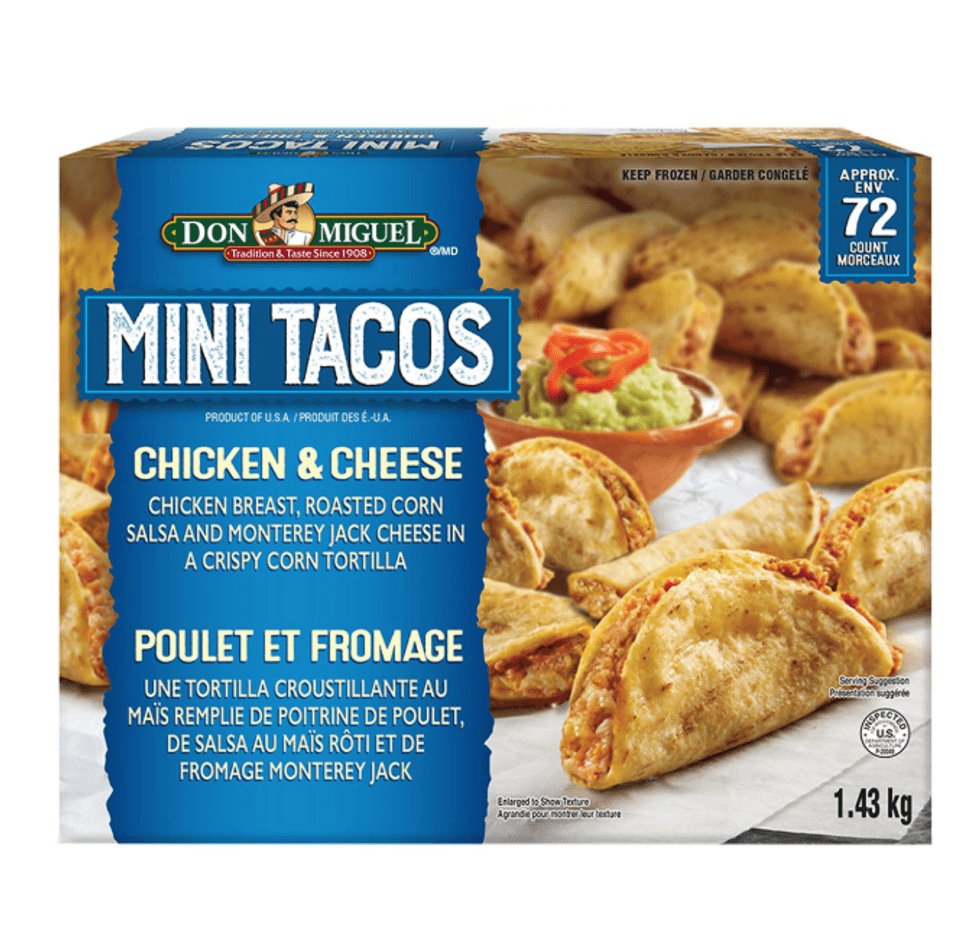 Bo\u00eete de mini tacos au poulet Don Miguel vendue au Costco.
