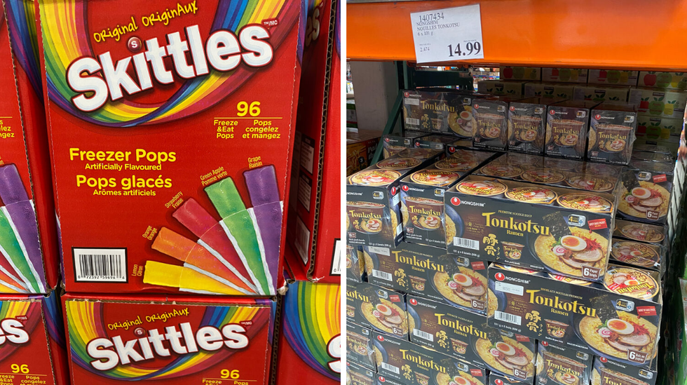 Bo\u00eete de pops au Skittles. Droite : Bo\u00eete de soupes.