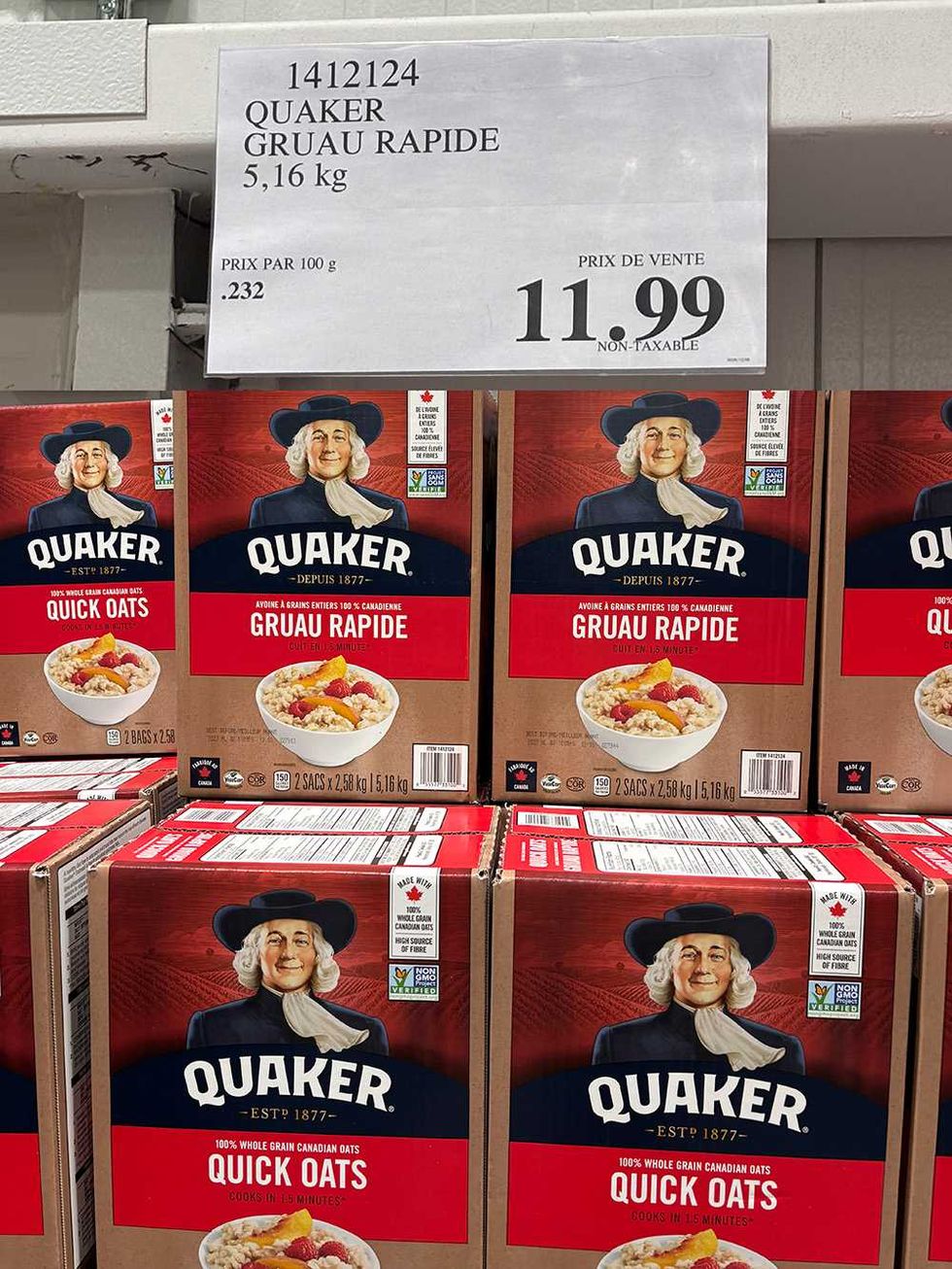 Bo\u00eetes de gruau rapide Quaker.