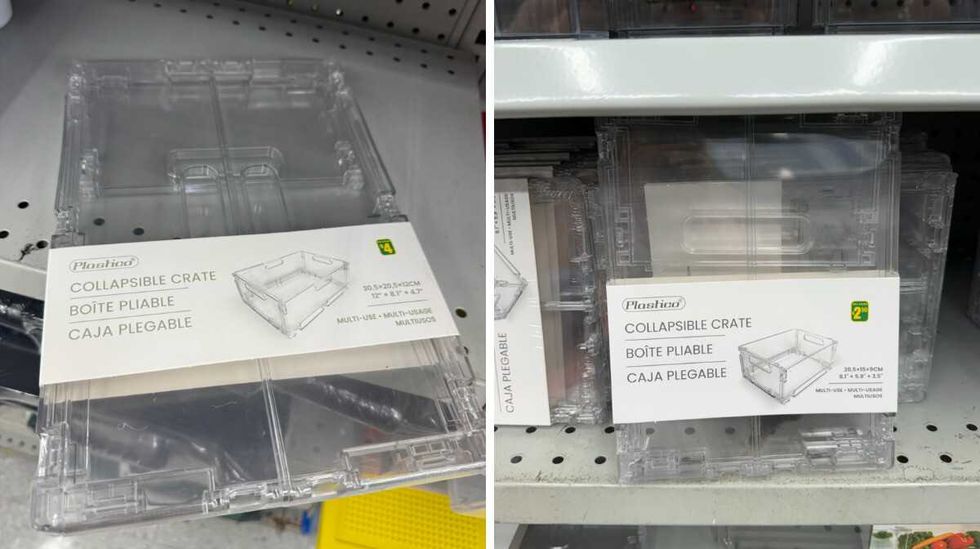 Bo\u00eetes de rangement pliables en plastique transparent offertes en plusieurs formats chez Dollarama.