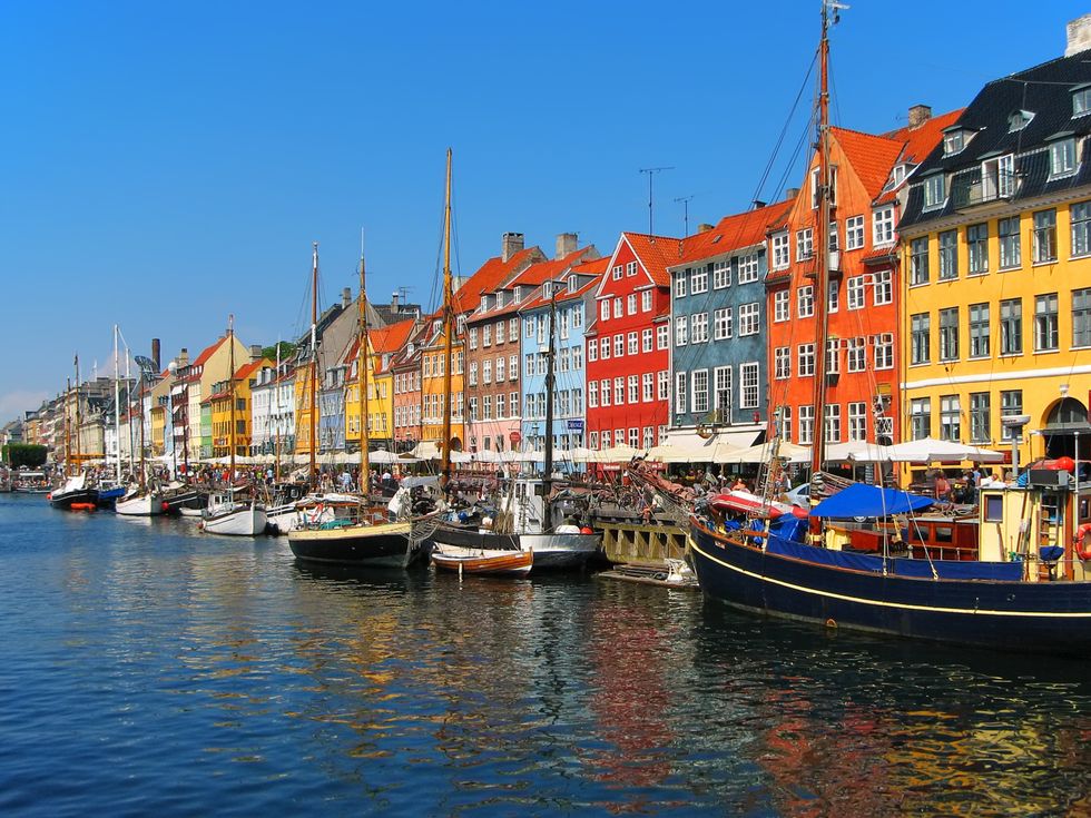 Boats and colourful houses in Copenhagen.