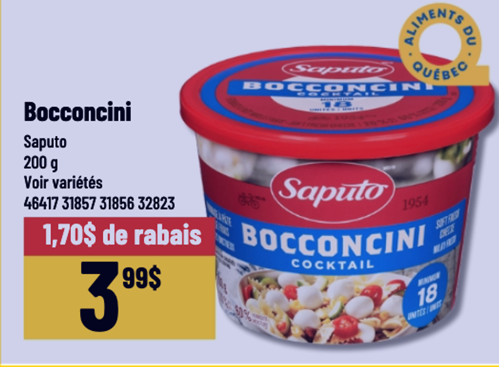 Bocconcini Saputo dans la circulaire du Mayrand.