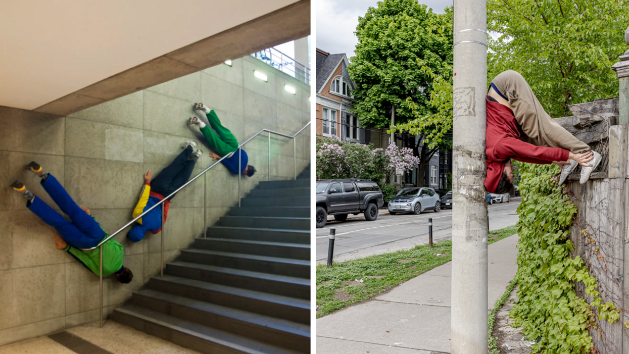 Bodies in Urban Spaces performance exhibit by Willi Dorner.