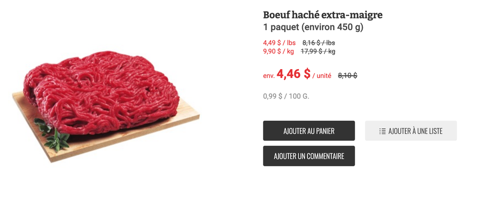 Boeuf hach\u00e9 extra-maigre.