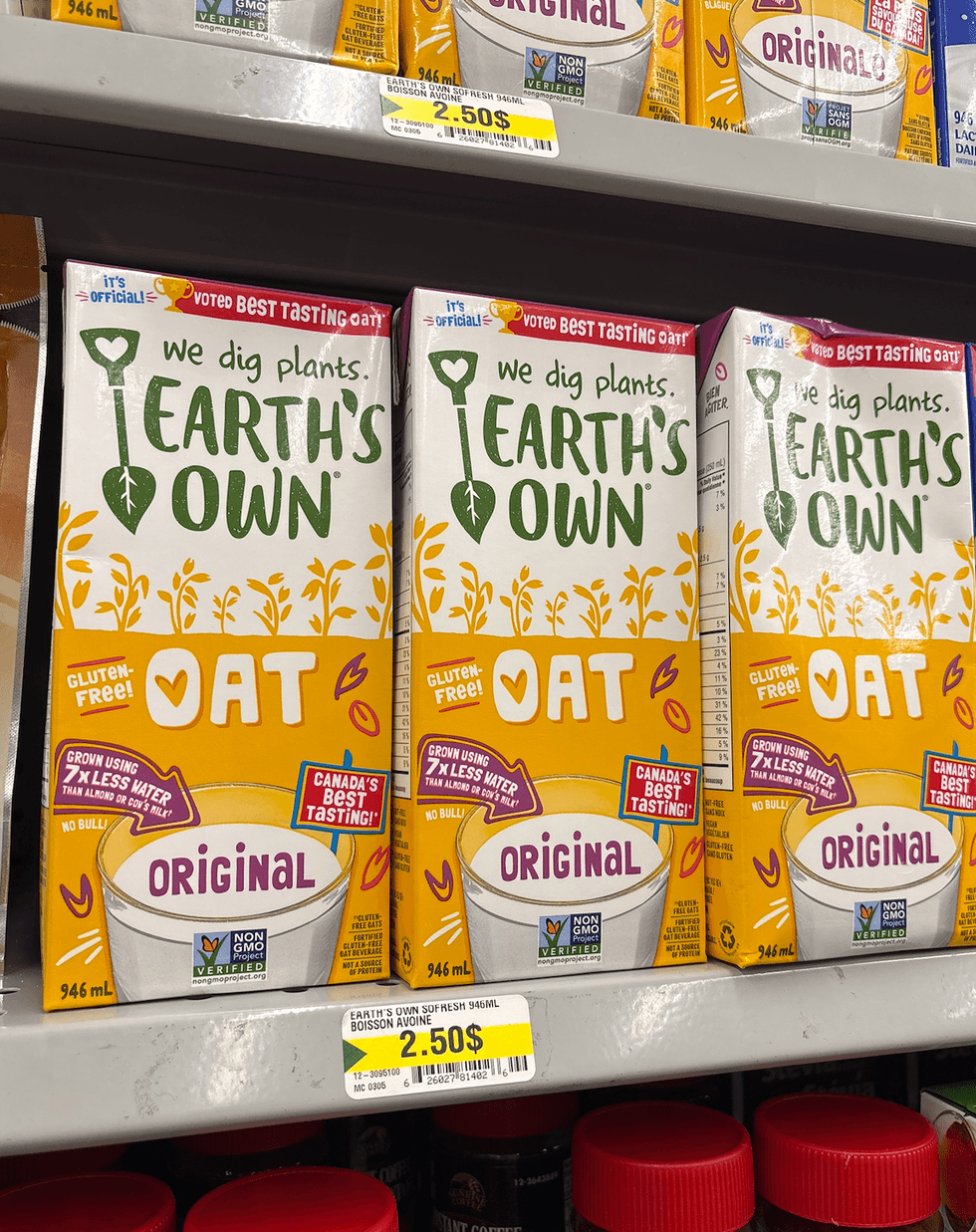 Boisson \u00e0 l'avoine Earth's own sur les tablettes du Dollarama.
