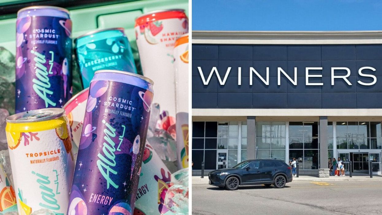 Boissons énergisantes Alani Nu. Droite : Façade d'un Winners.