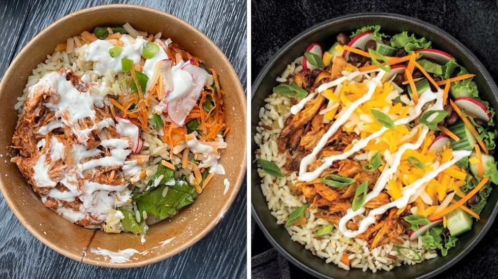 Bol St-Hub re\u00e7u au service au volant. Droite : Bol St-Hub selon le site Internet de St-Hubert.