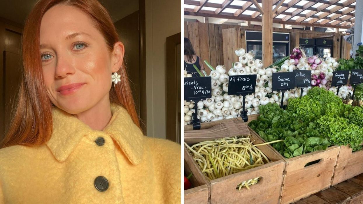  Bonnie Wright. Droite : Bonnie Wright au marché Jean-Talon de Montréal.