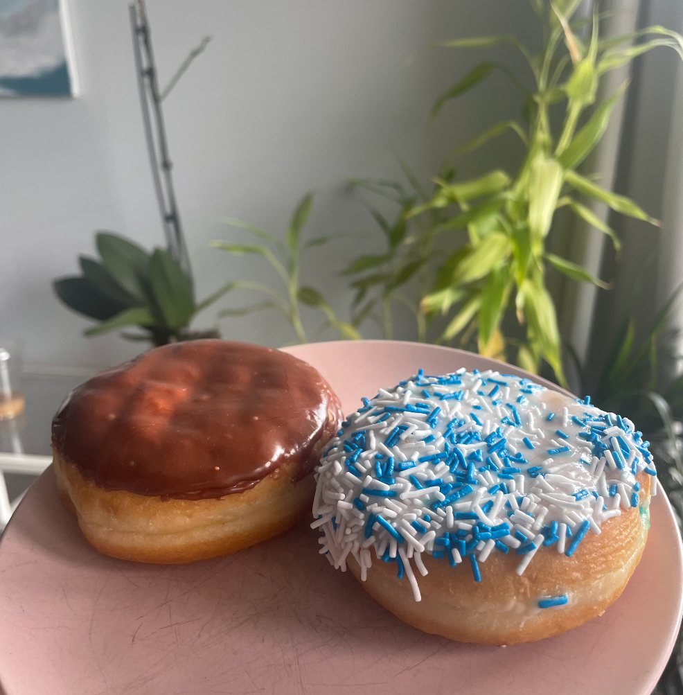 Boston Cream and Leafs Nation donuts.
