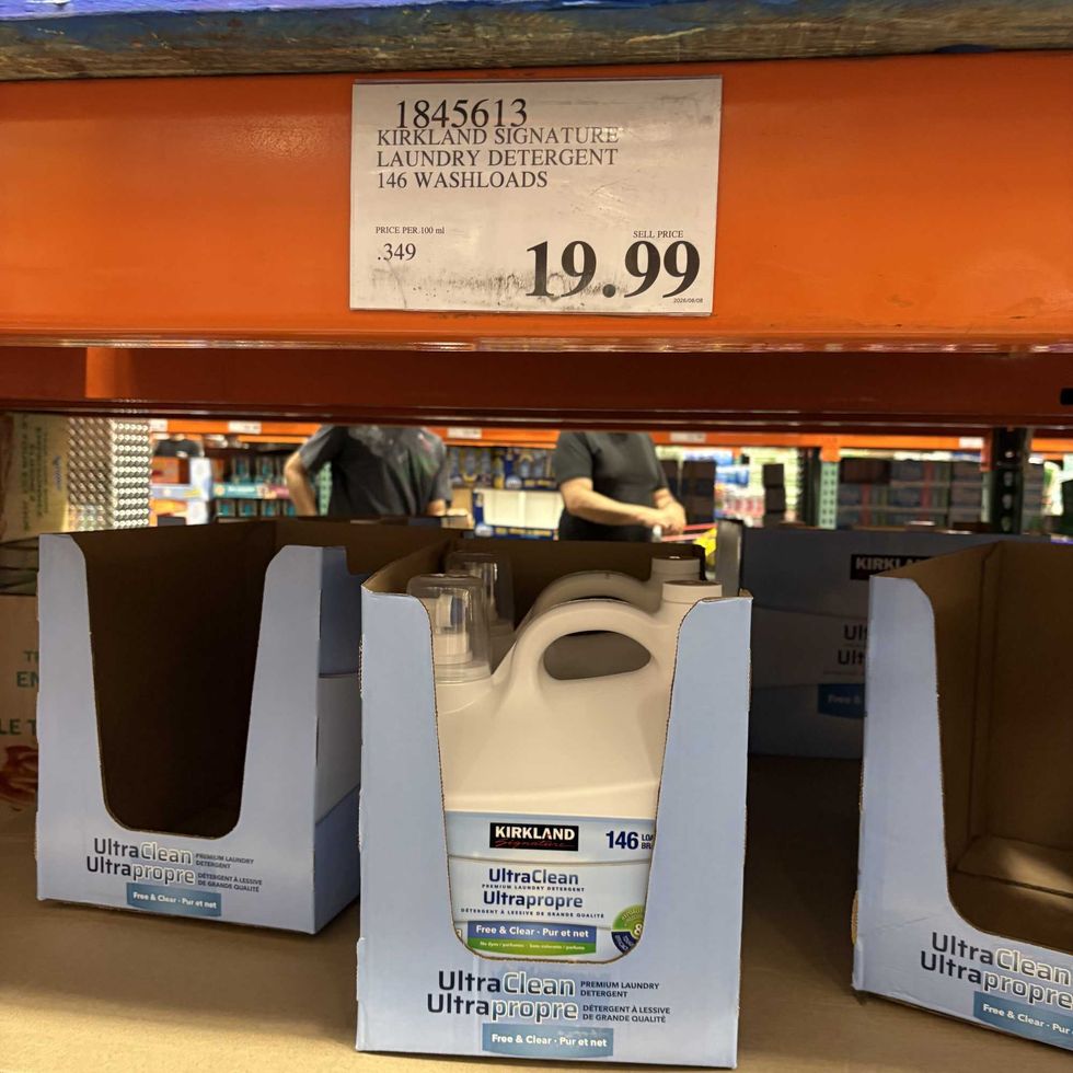 bottle of Kirkland Signature laundry detergent at Costco