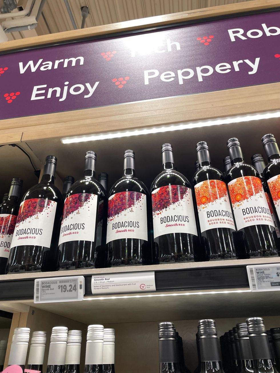 bottles of Bodacious smooth red at metro