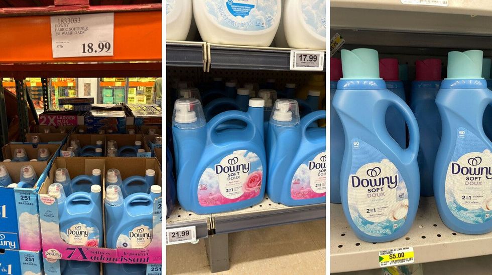 bottles of downy fabric softener at costco, loblaws and dollarama